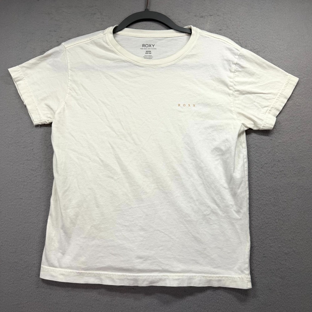 Roxy Boyfriend T-Shirt Womens Small White Graphic Beach Everyday Wear Crew Neck